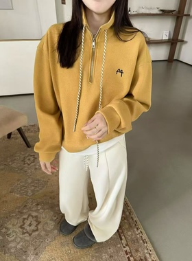 6259加厚加绒立领半拉链卫衣女冬季宽松显瘦百搭针织保暖上衣秋冬