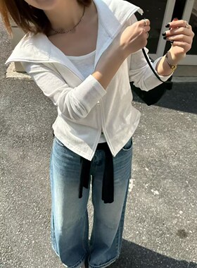 26816春夏oit韩版宽松大码慵懒休闲风双拉链拼接长袖T恤268286