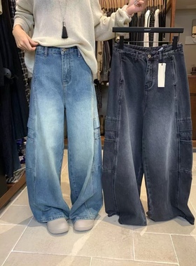 33290想象工装风格弯刀牛仔裤秋季时尚百搭显瘦阔腿长裤复古33313