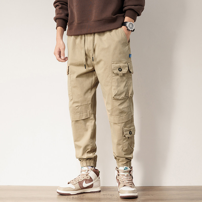 春秋季美式多口袋工装裤男款潮牌宽松直筒束脚男裤休闲长裤子痞帅