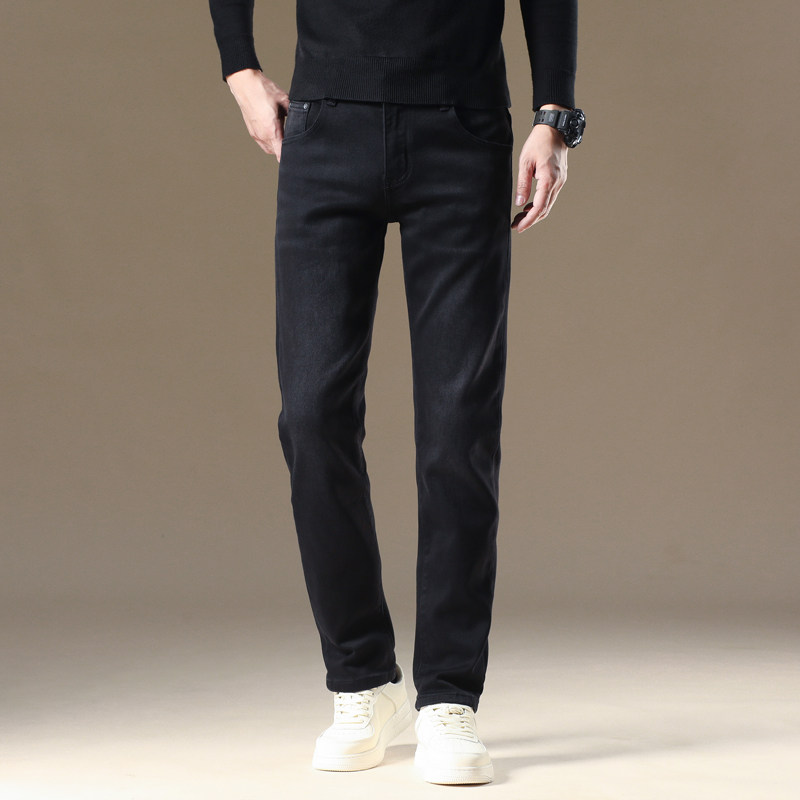 高端黑色牛仔裤男款秋冬季弹力修身小直筒休闲百搭轻奢长裤子潮流