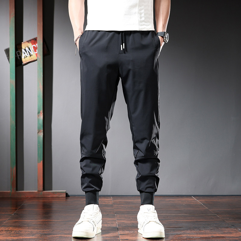 冰丝裤子男夏季超薄款休闲裤痞帅修身束脚九分裤速干运动裤高级感