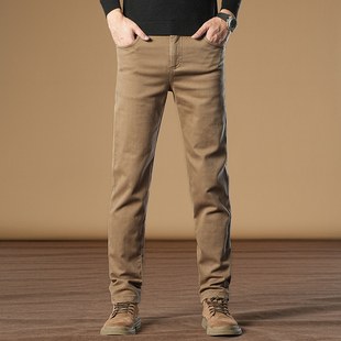 高端纯棉男士休闲长裤子2025年秋冬新款商务直筒修身卡其西裤男款