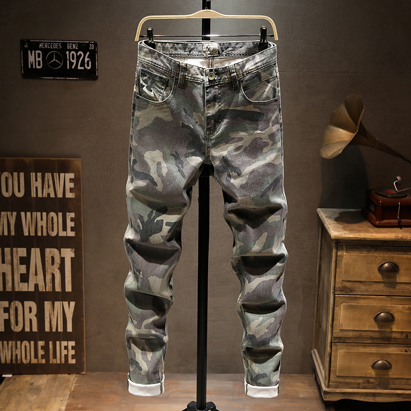 秋季新款军绿色户外迷彩工装休闲裤男韩版潮牌弹力修身小脚裤潮流