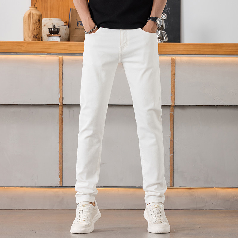 牛仔男裤白色裤子修身小脚裤休闲高端秋季男款2025新款牛仔裤男士