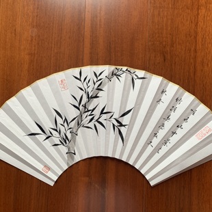 单面手绘手写 墨竹 书法 手工制作 礼品 怀袖 定制订做 堂折扇