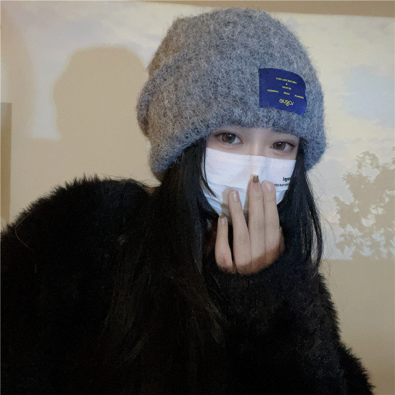 韩版网红时髦宽松大头围毛线帽男女秋冬休闲保暖软糯针织帽显脸小