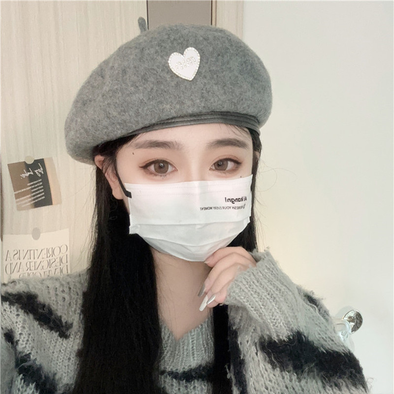 橘子哥哥2024年秋冬时尚可爱气质爱心羊毛贝雷帽女日系甜美画家帽
