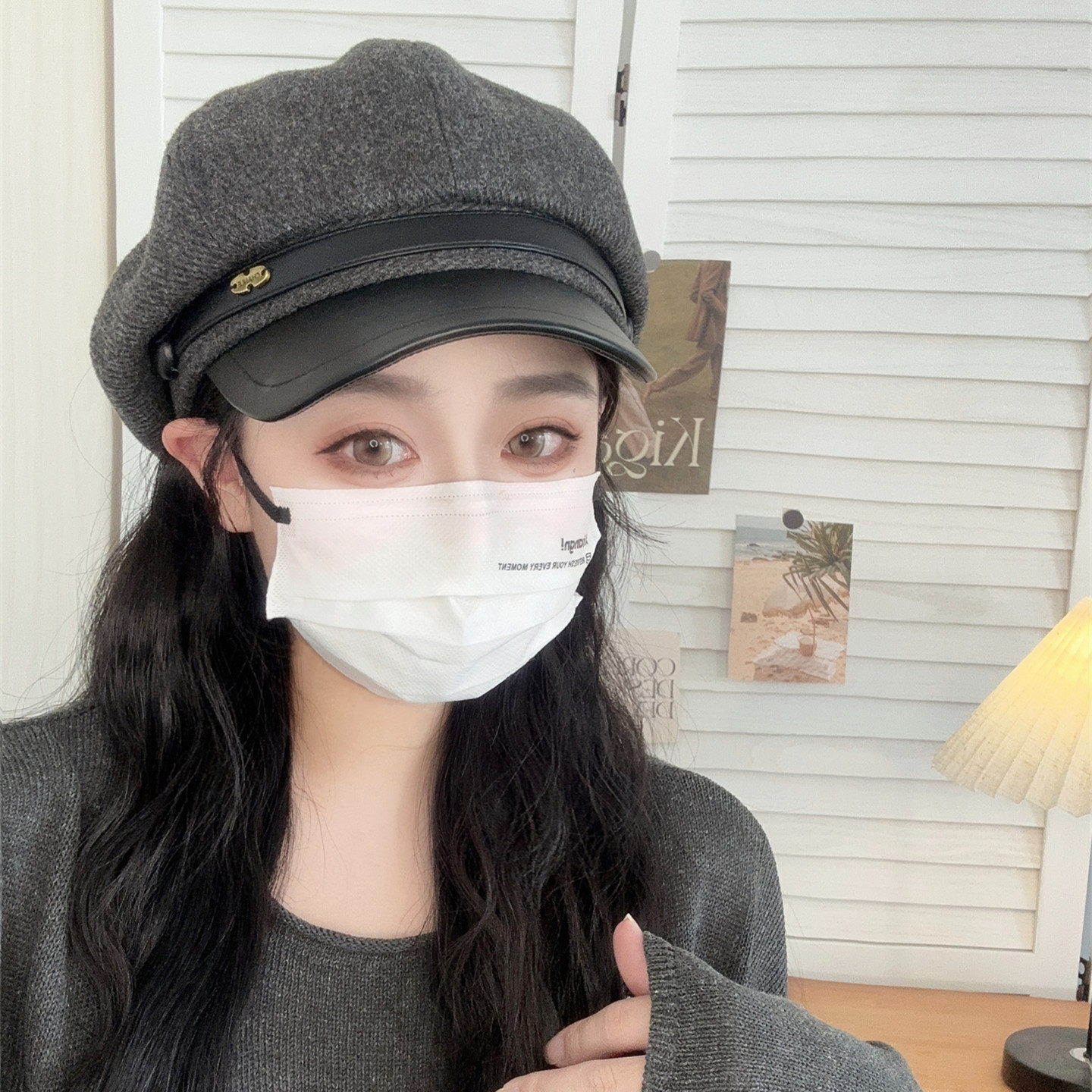 橘子哥哥韩系纯色气质显脸小八角帽女秋冬百搭新款甜酷灰色贝雷帽