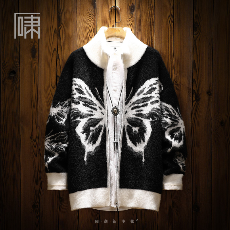 潮牌高街设计感蝴蝶开衫毛衣