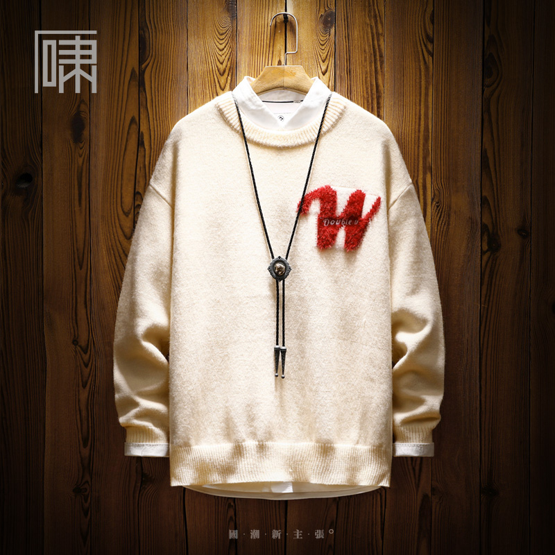 潮牌美式休闲字母植绒毛衣