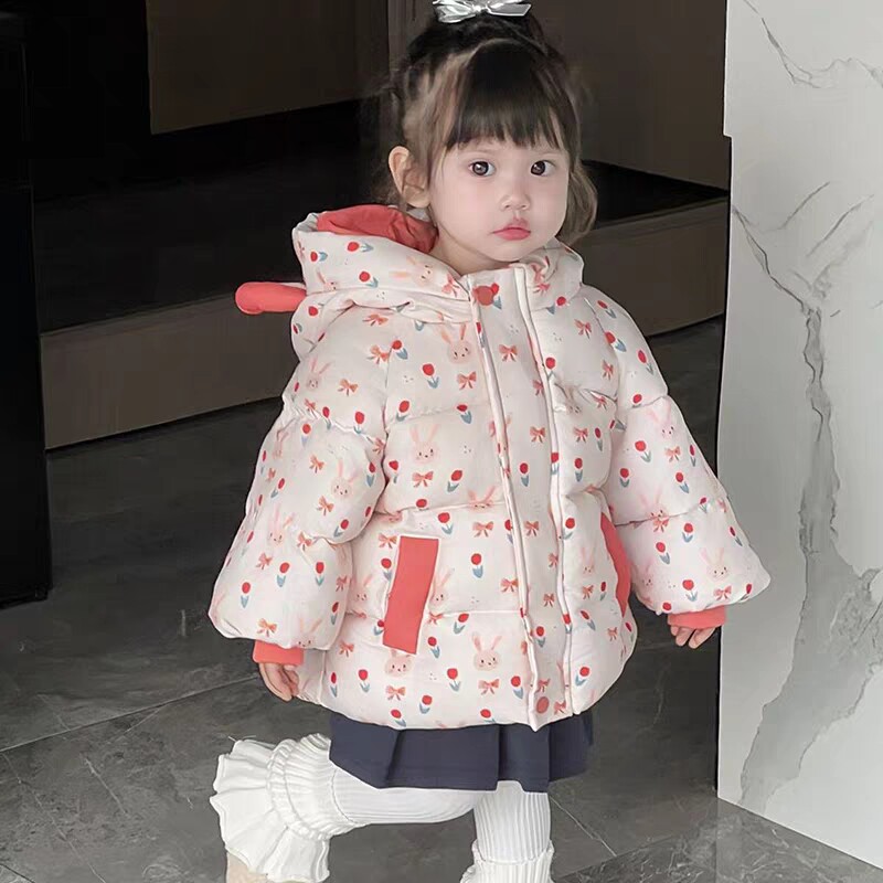 女童可爱碎花兔子保暖加厚外套潮