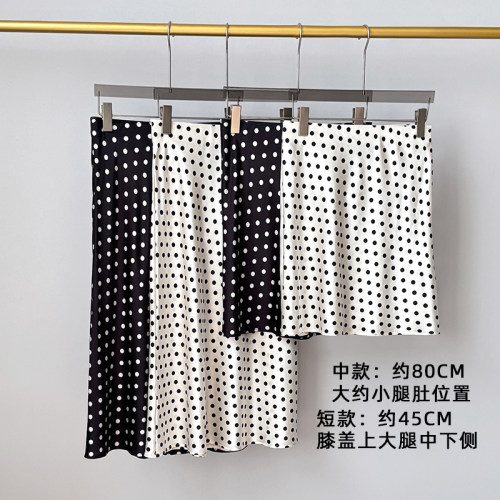 桑蚕丝真丝 经典人鱼波点重磅缎面垂顺光泽感修身A字型 半身裙女