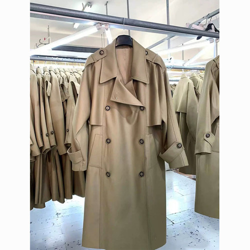 新款复古经典风衣女高级感英伦风翻领系带设计休闲廓形大衣外套