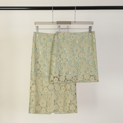 草绿色蕾丝高腰亲肤中长半身裙