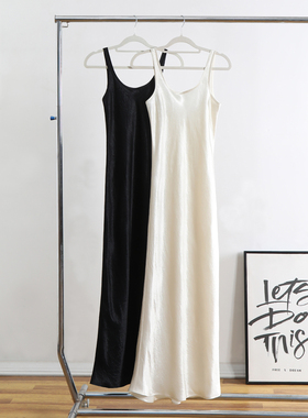 法式复古进口三醋酸45°斜裁背心式大露背褶皱肌理感U领连衣裙女