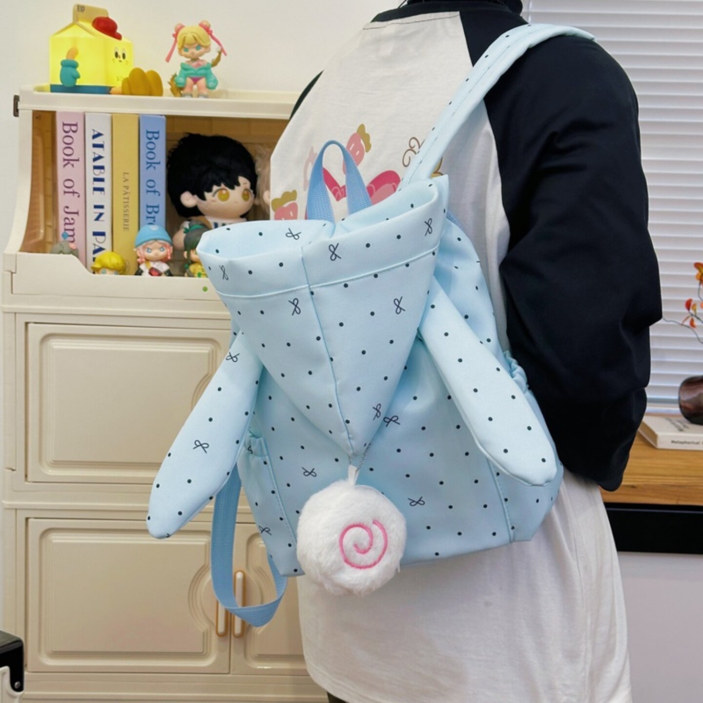 初中生书包女自制波点耳朵可爱女生背包百搭高中生大学生双肩包