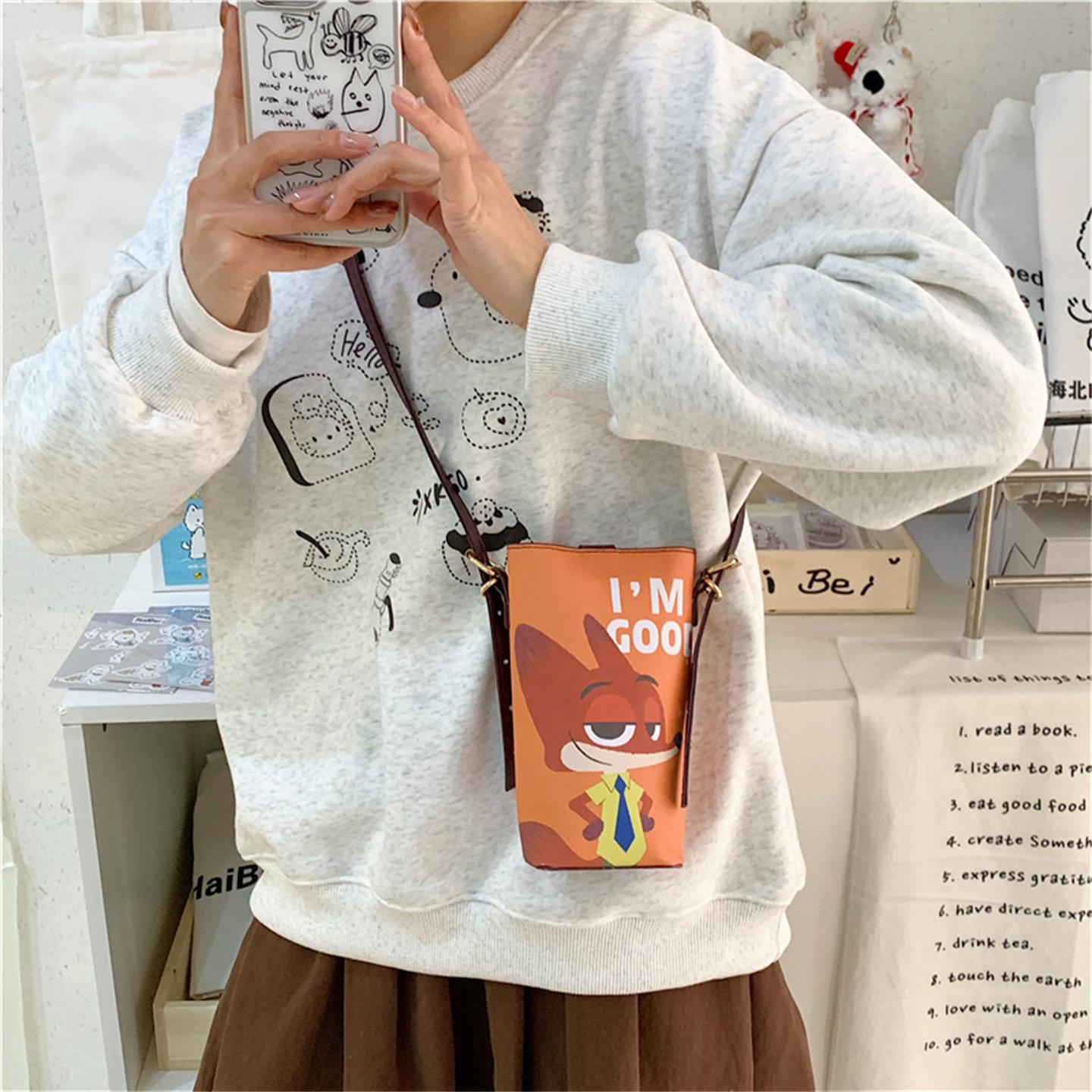 卡通动漫印花手机包女可爱百搭斜挎小包轻便零钱包迷你儿童单肩包