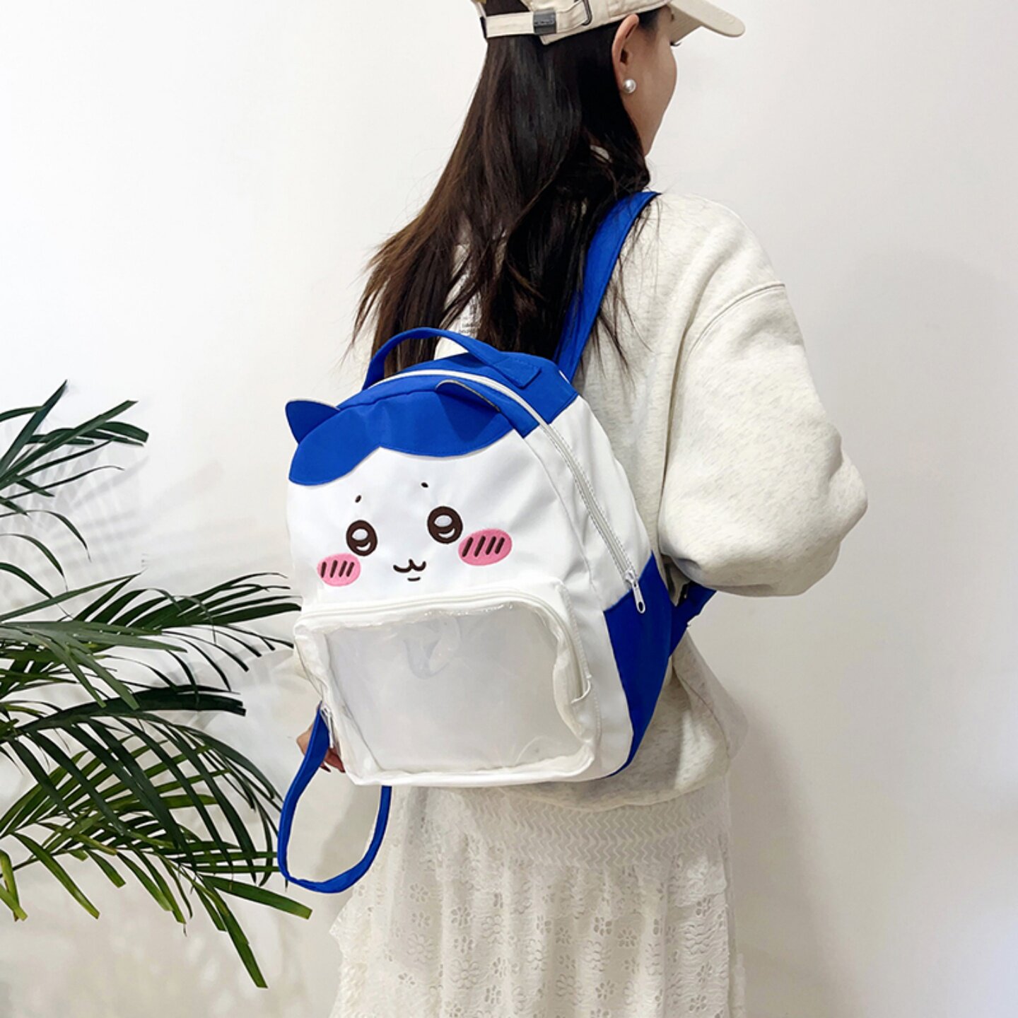 日系大容量可爱毛绒双肩包刺绣超萌颜文字学生书包卡通小猫双肩包