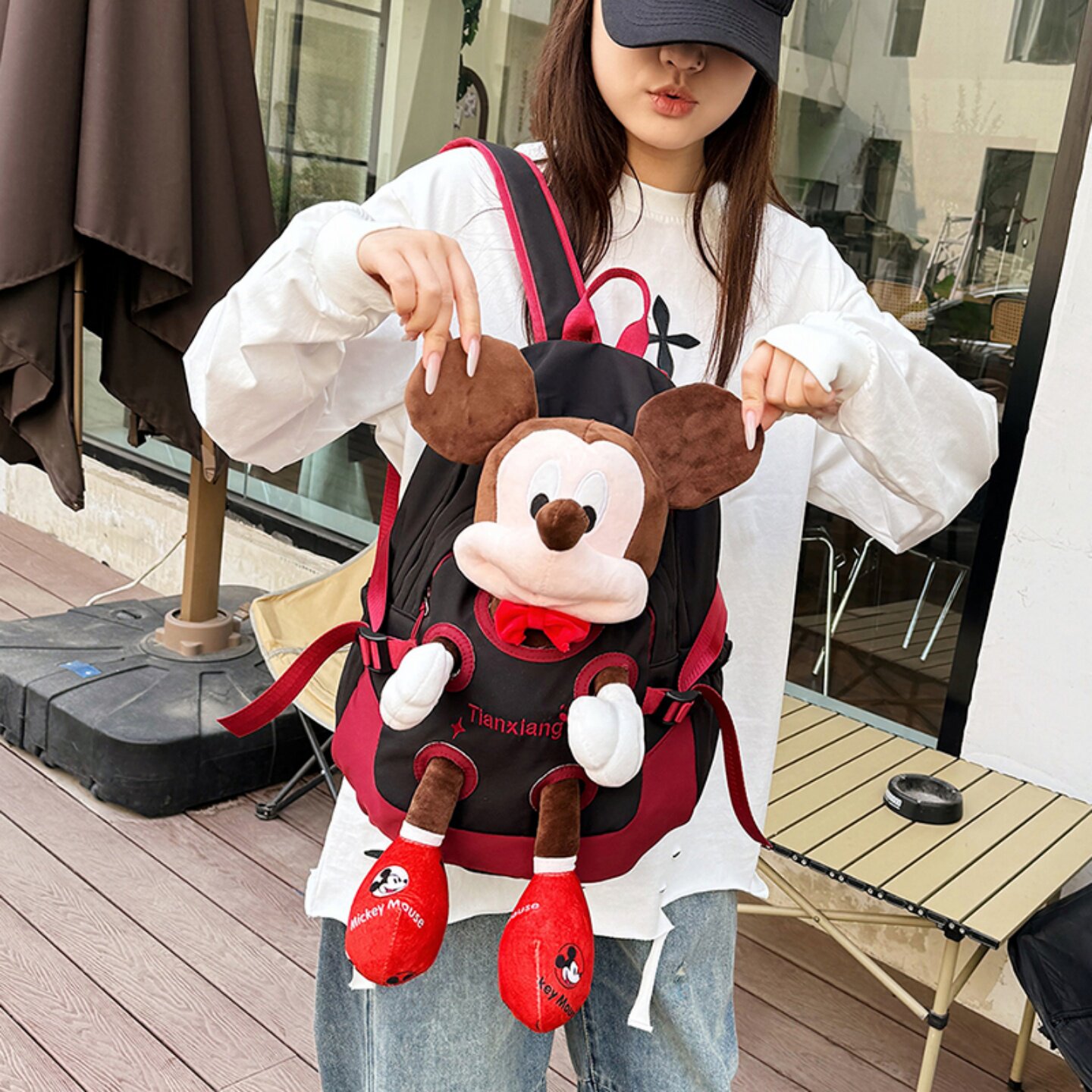 可爱米奇少女双肩包大容量玩偶卡通公仔背包2025新款毛绒学生书包