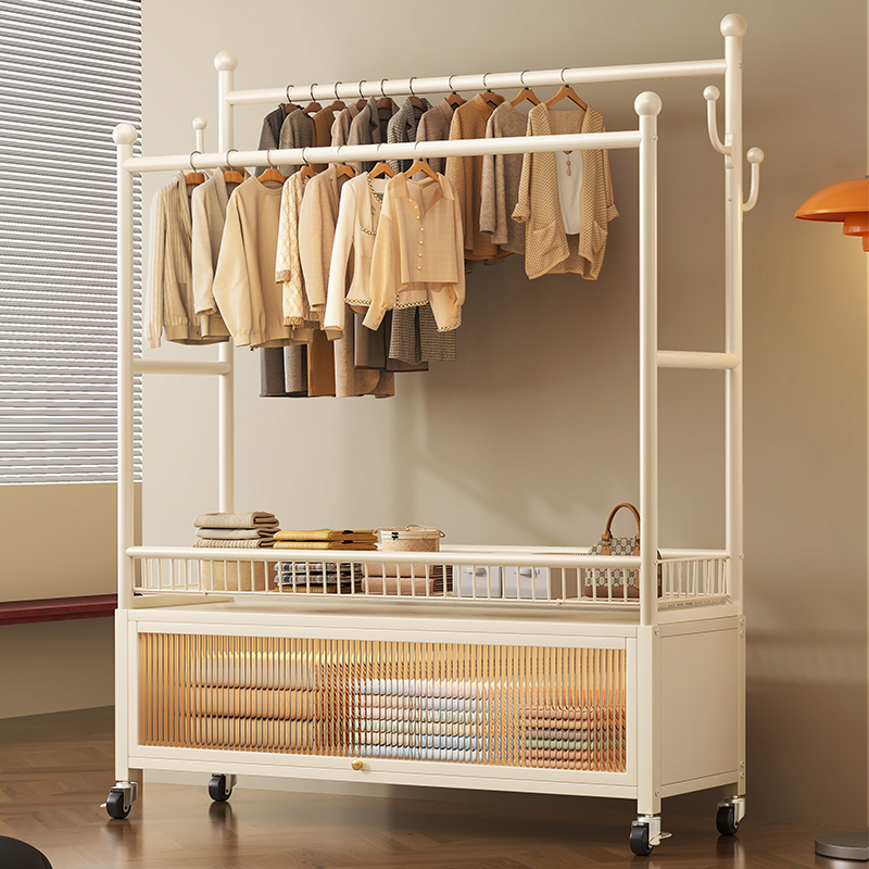 双杆挂衣架落地卧室家用可移动防尘收纳柜挂衣服架子室内晾衣帽架