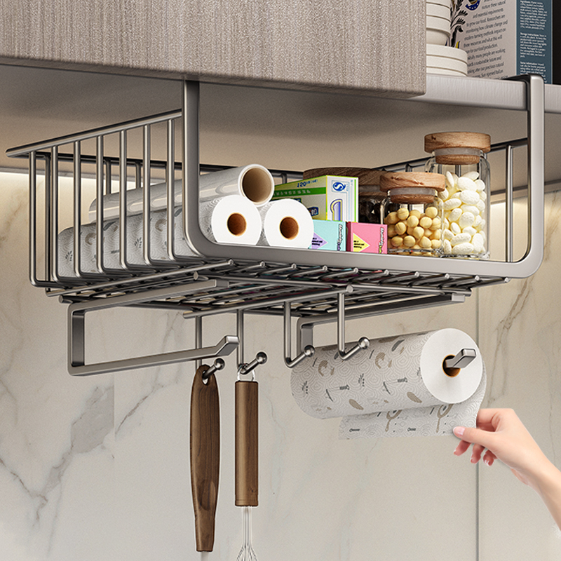 厨房纸巾架免打孔整体橱柜用纸挂架子保鲜膜袋收纳家用懒人抹布卷