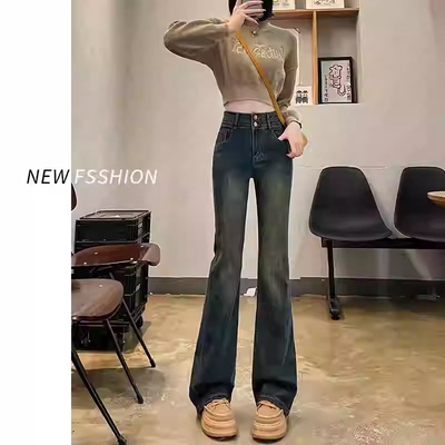 黑色牛仔裤2024秋冬加长版