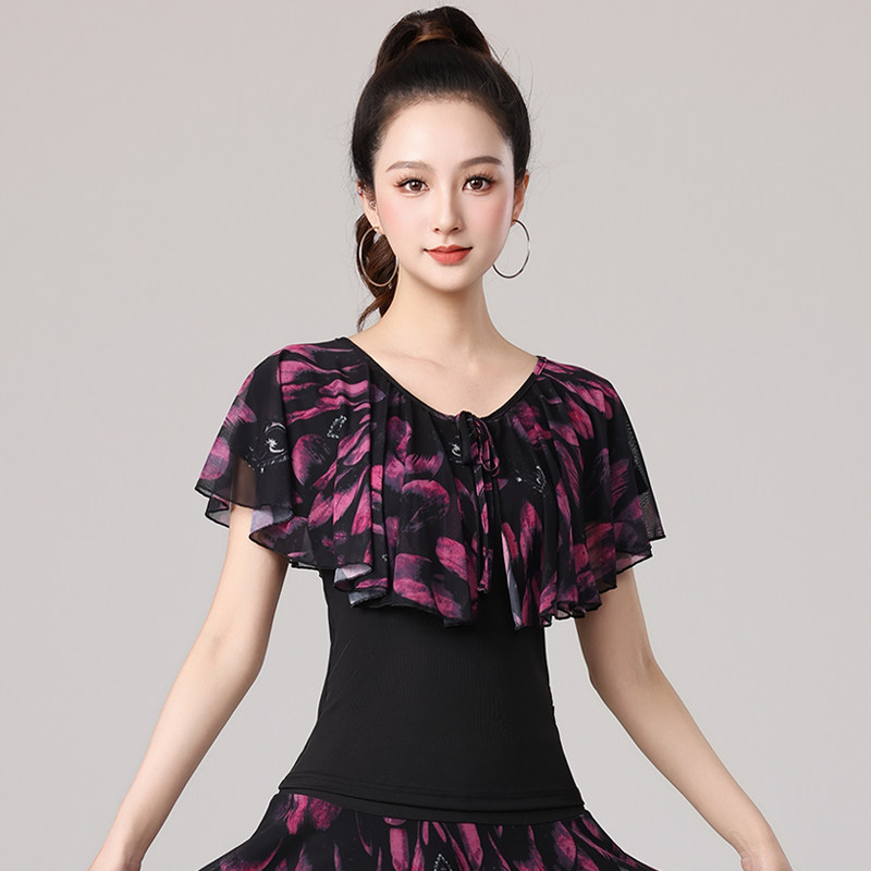 2026新款拉丁舞短袖上衣夏季广场舞衣服摩登舞交谊舞练功演出服女