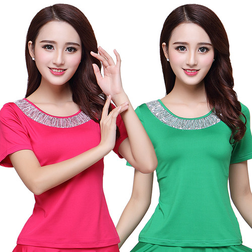 夏季广场舞跳舞服短袖上衣