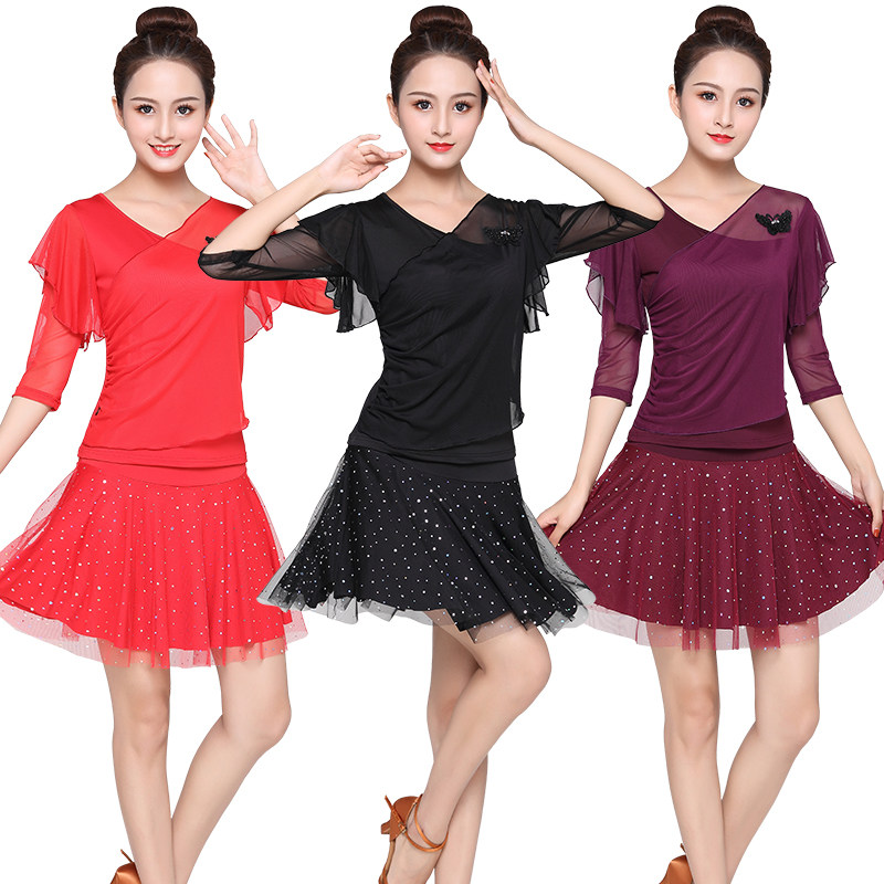 2023夏季广场舞服装新款裙子套装成人女中袖舞服跳舞练习演出服
