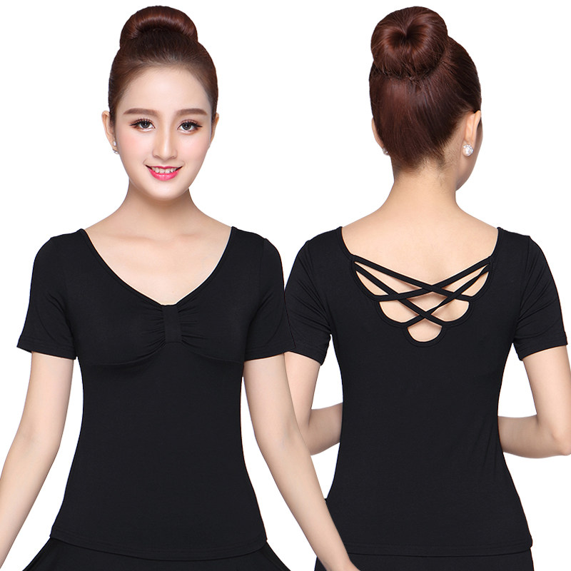 夏季广场舞服装新款上衣短袖莫代尔成人女舞蹈衣服拉丁跳舞演出服