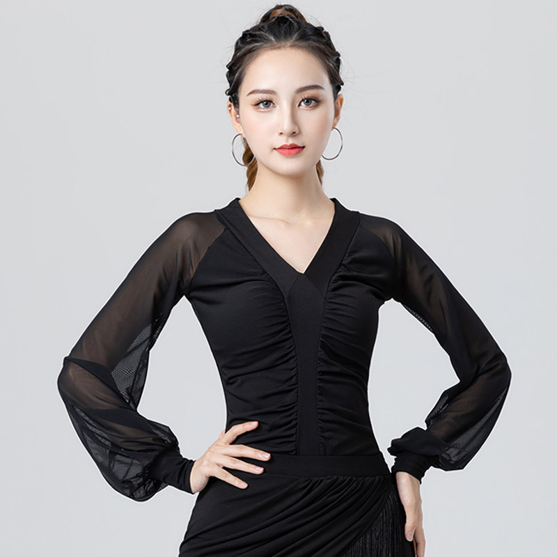 2026新款拉丁舞长袖上衣夏季成人女摩登舞交谊舞练功舞蹈表演衣服