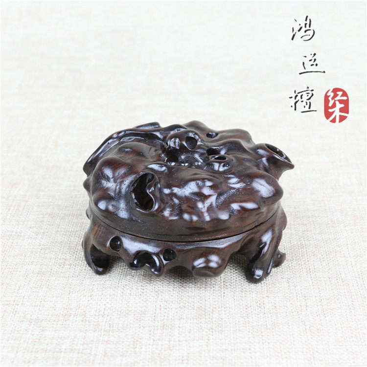黑梓檀木盘香盒圆香盒 木雕香具熏香炉 红木香盒送防火棉特价包邮