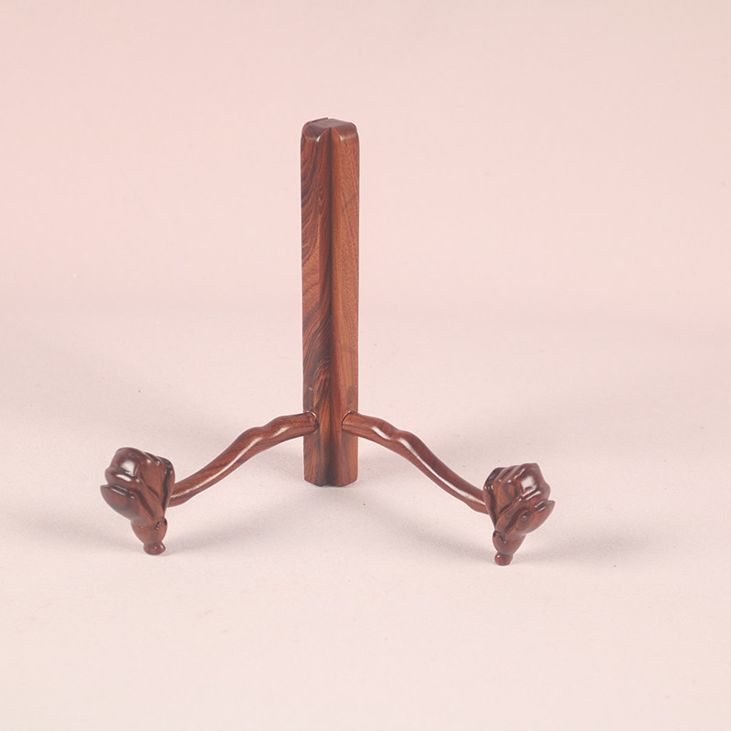 实木瓷盘托架玉石平安扣普洱茶饼工艺品展示架三角架紫光檀木雕