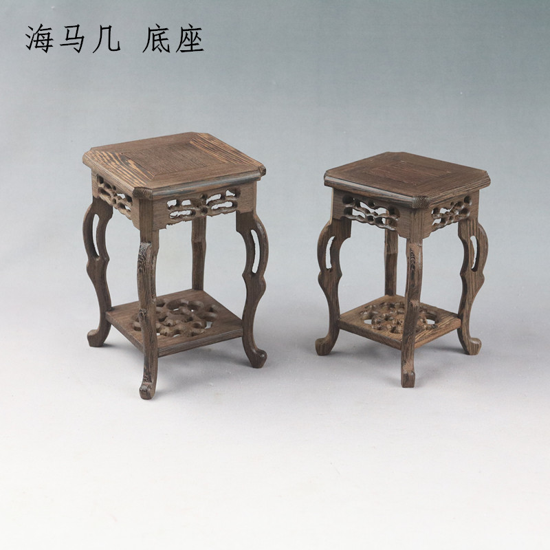 红木鸡翅木海马几小花架紫砂壶盆景文玩古董花瓶展示架底座实木