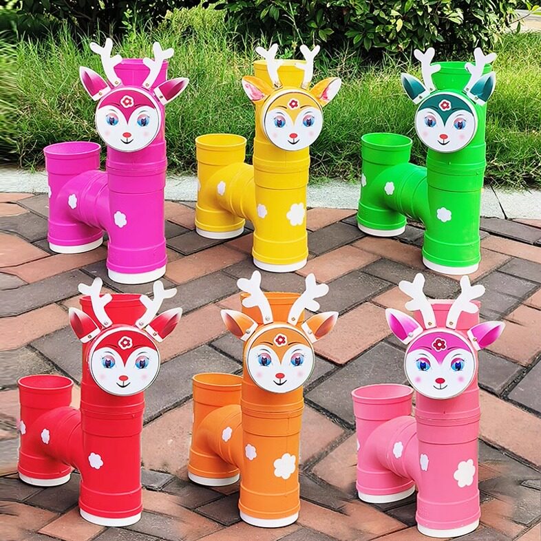 水管创意卡通动物梅花鹿造型装饰花架DIY花盆幼儿园植物角摆件