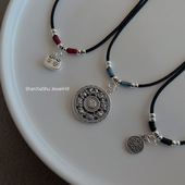 山下树 小众纯银可调节半成品项链线绳挂吊坠锁骨链情侣 原创中式