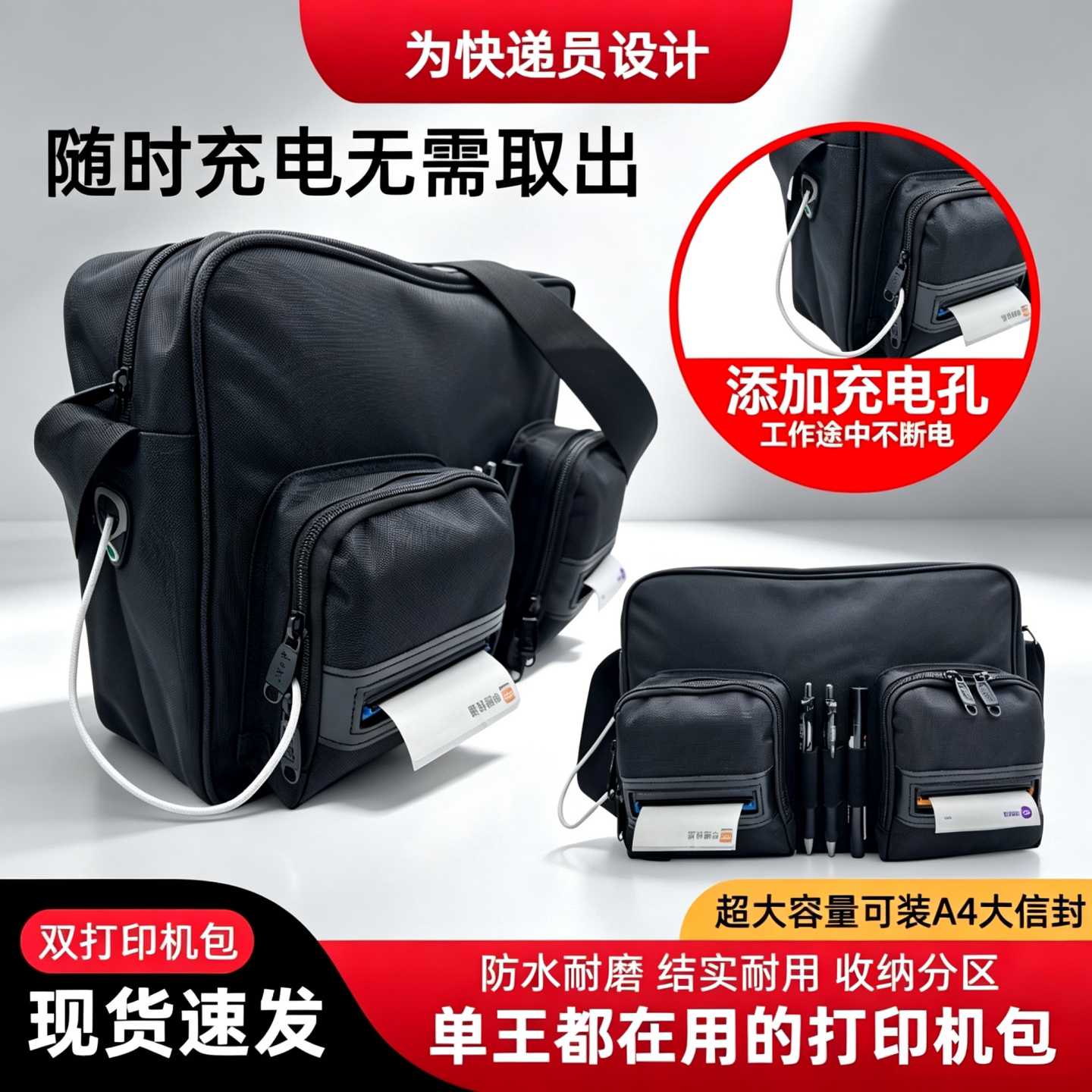 春の派D0628斜挎双打印机包大号快递物流蓝牙便携防水耐磨背包