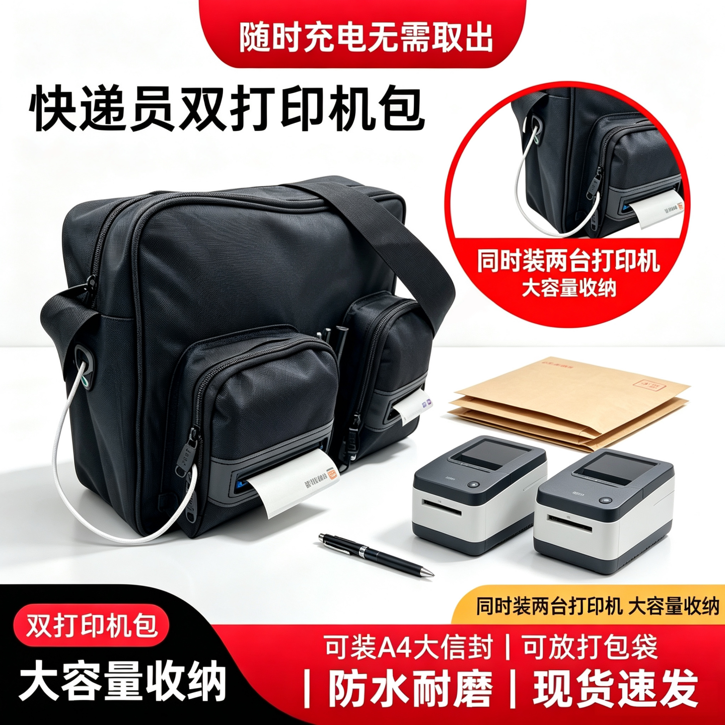 春の派D0628斜挎双打印机包大号便携蓝牙腰包快递专用防水耐磨男