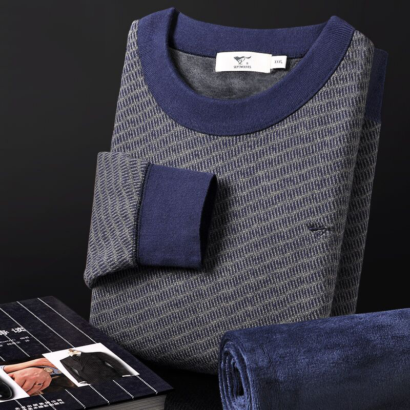 加绒加厚圆领中老年纯棉保暖内衣