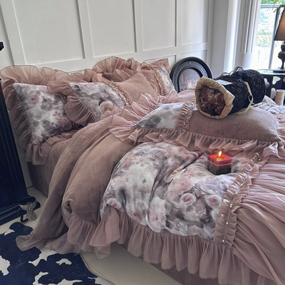 床裙款四件套牛奶绒法式