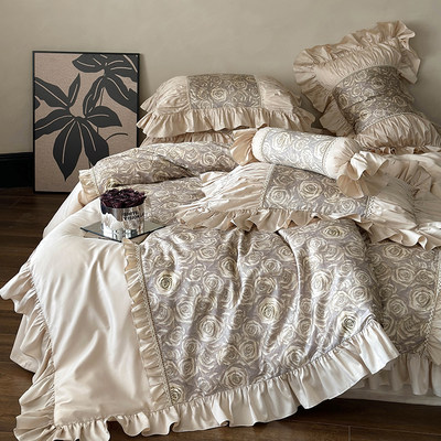 法式新中式100s支长绒棉全澳棉四件套纯棉床单被套复古高级感床品