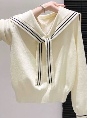 韩系学院风海军领2025早秋季针织衫毛衣百搭设计感时尚短款上衣女