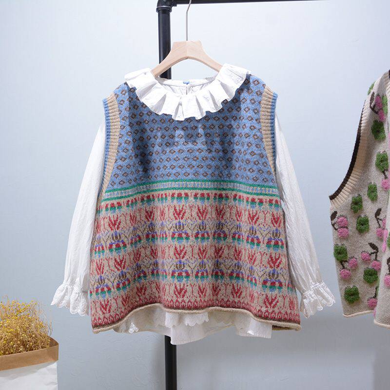 春秋季休闲圆领宽松显瘦套头衫女士马甲坎肩针织印花拼色上衣马夹,女装/女士精品,马夹,淘宝优惠券,粉丝福利购,淘宝优惠卷