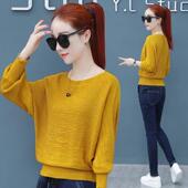 一字肩蝙蝠袖 遮肚百搭洋气质女士上衣 春秋装 t恤女针织打底衫 新款