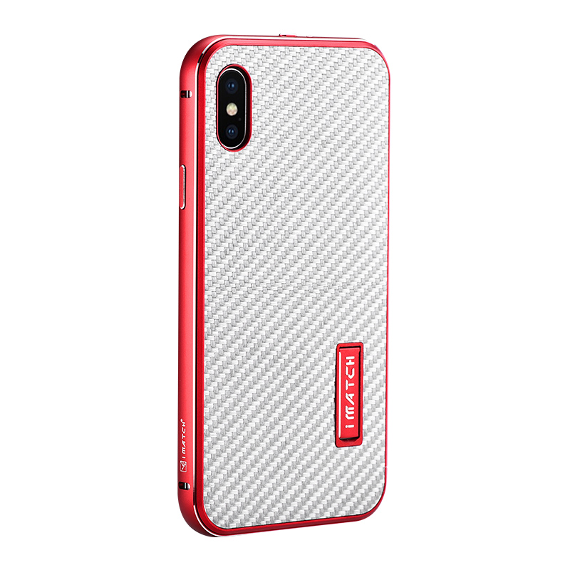 iMatch Luxury Aluminum Metal Bumper Carbon Fiber Back Cover Case for Apple iPhone X