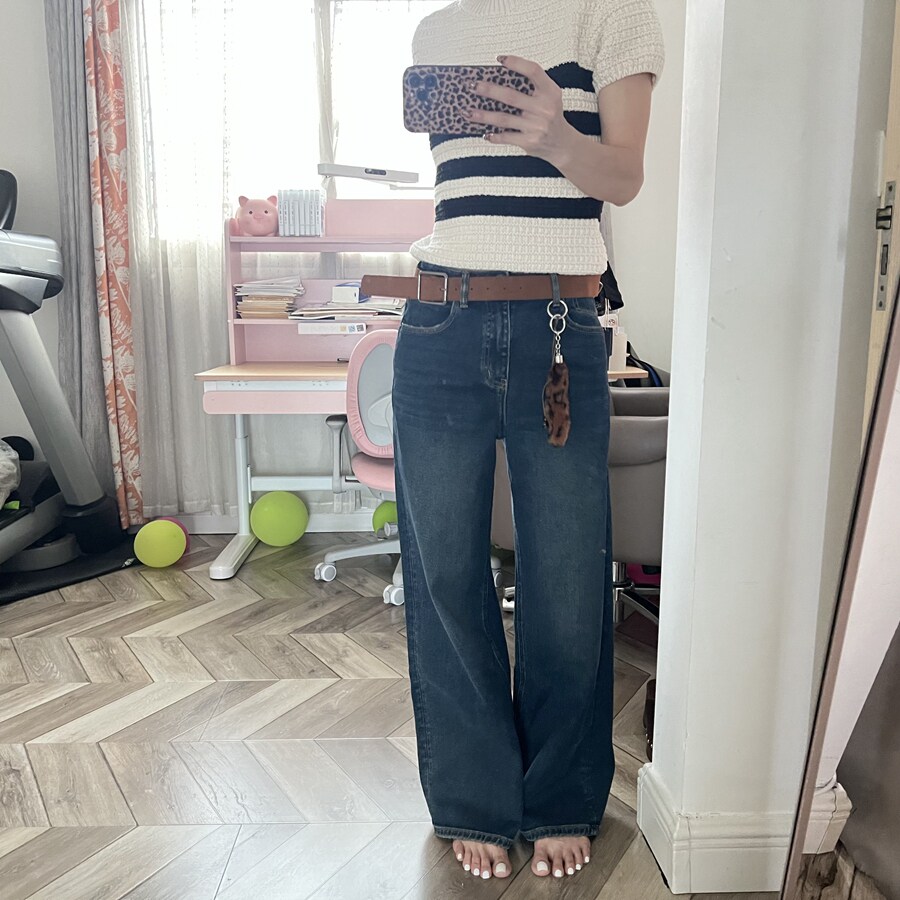 高弹薄中度绒直筒含皮带豹纹挂件