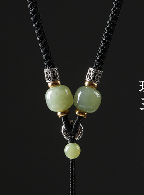 天然和田玉吊坠绳玉佩观音挂绳貔貅平安扣黄金黑色项链绳挂脖男女