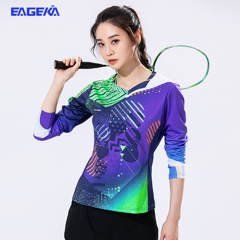 【送运费险】鹰尔凯秋冬羽毛球男女长袖上衣t恤文化服速干透气