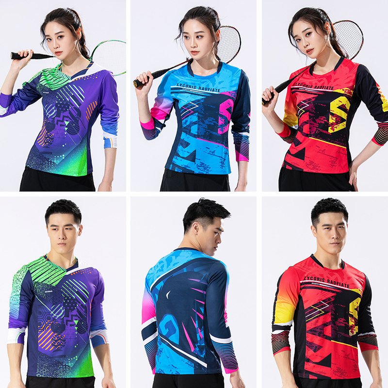 鹰尔凯羽毛球服女运动衣服男上衣长袖文化t恤速干定制网球训练服